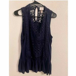 KNOX ROSE NAVY FLOWY TANK WITH LACE DETAIL